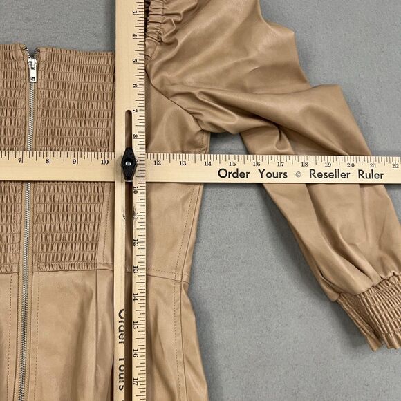 7 For All Mankind Dress Womens XS Tan Faux Leather Square Neck Puff Sleeve Mini - Picture 12 of 14